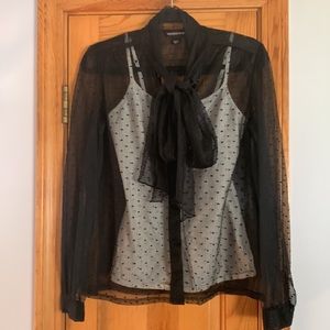 Victoria’s Secret sheer black lace tie front blouse